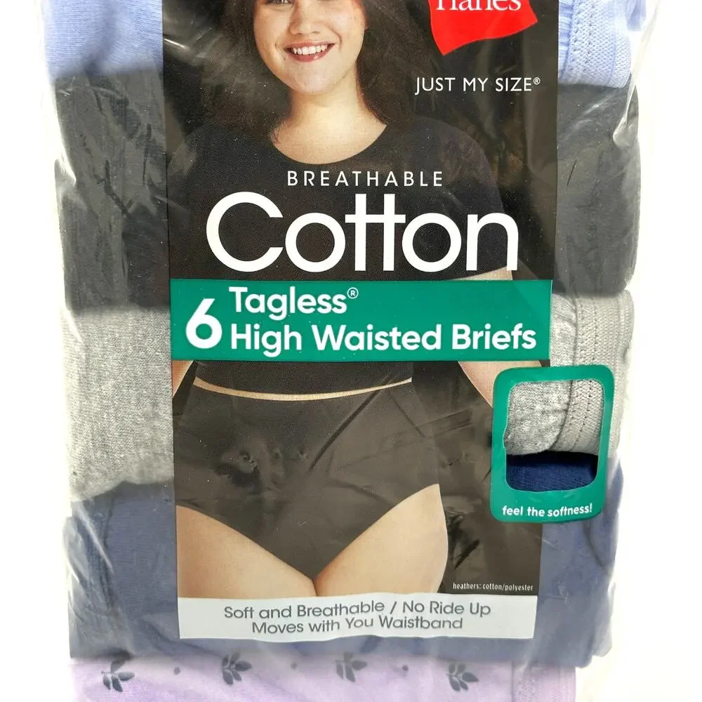 Hanes Women's Cotton High Waisted Briefs Just My Size 12 / 4X Underwear 6 pk - Picture 5 of 9